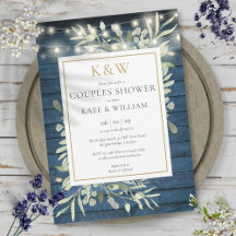 String Lights Blue Wood Monogram Couples Shower