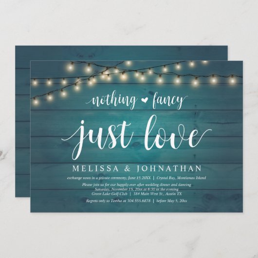 String Lights Boerderij, Wedding Elopement Dinner Kaart (Voorkant / Achterkant)