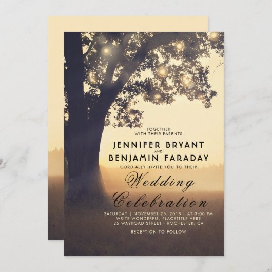 String Lights Boom Avond Zonsondergang Rustieke Br Kaart (Voorkant / Achterkant)