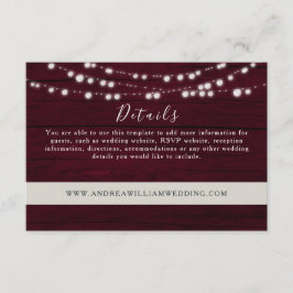 String Lights Bourgondische bruiloft details Informatiekaartje