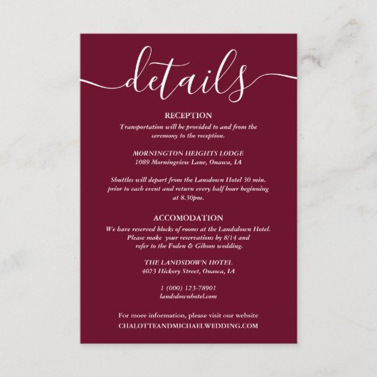 String Lights Bourgondische bruiloft details Informatiekaartje (Voorkant)