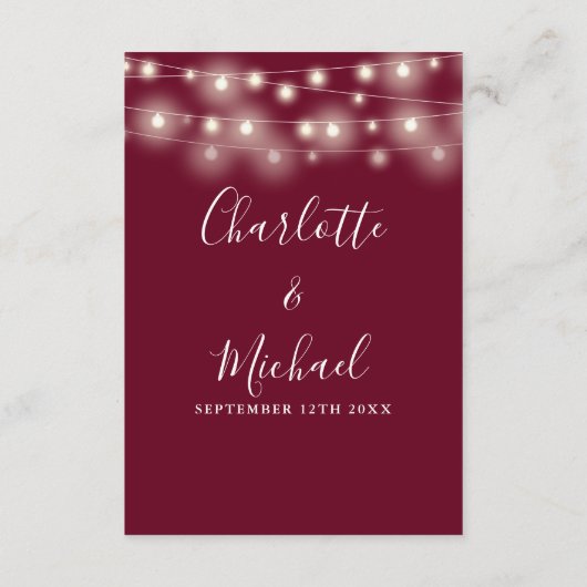 String Lights Bourgondische bruiloft details Informatiekaartje (Achterkant)