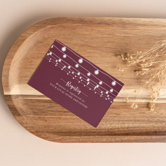 String Lights Bourgondische bruiloft Gift Registry Informatiekaartje