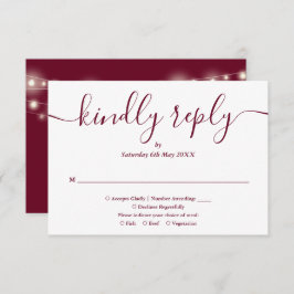 String Lights Bourgondische Script Maaltijdkeuze RSVP Kaartje