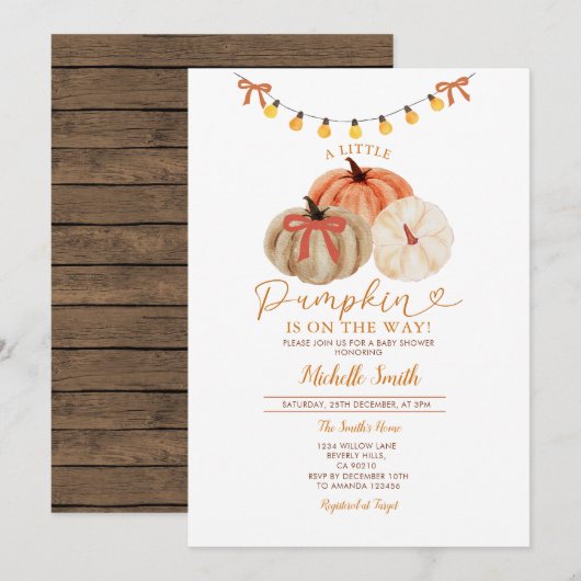 String Lights Bow Herfst pompoen baby shower Kaart (Voorkant / Achterkant)