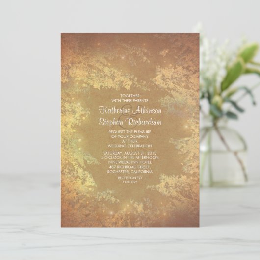 String Lights & Branches Rustieke Huwelijksuitnodi Kaart (Staand voorkant)