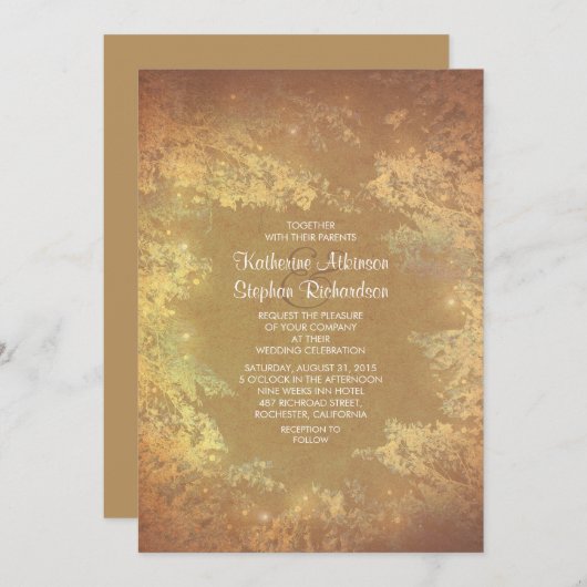 String Lights & Branches Rustieke Huwelijksuitnodi Kaart (Voorkant / Achterkant)