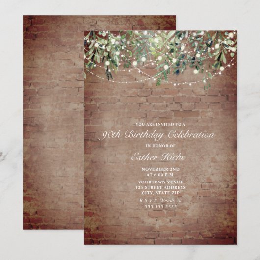 String Lights Brick Botanische 90ste Verjaardag Pa Kaart (Voorkant / Achterkant)