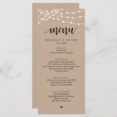 String Lights Brown Kraft Wedding Elopement Dinner Menu (Voorkant / Achterkant)