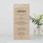 String Lights Brown Wood Weddenschap Elopement Din Menu (Staand voorkant)