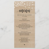 String Lights Brown Wood Weddenschap Elopement Din Menu (Voorkant)