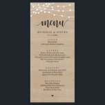 String Lights Brown Wood Weddenschap Elopement Din Menu<br><div class="desc">Moderne Rustic Brown Wood,  String Lights Wedding Elopement Menu Kaart. Eenvoudig aan te passen en aan uw behoeften aan te passen,  en uw gasten zullen enthousiast zijn wanneer zij deze perfecte en stijlvolle menu van het diner zien.</div>