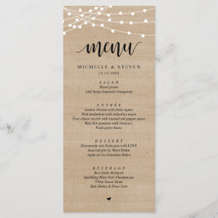 String Lights Brown Wood Weddenschap Elopement Din Menu