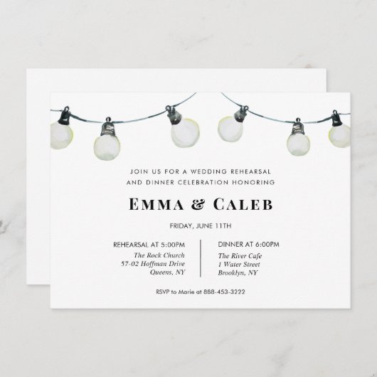 String Lights Bruiloft repetitie diner uitnodiging (Voorkant / Achterkant)