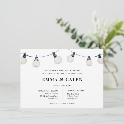 String Lights Bruiloft repetitie diner uitnodiging (Staand voorkant)