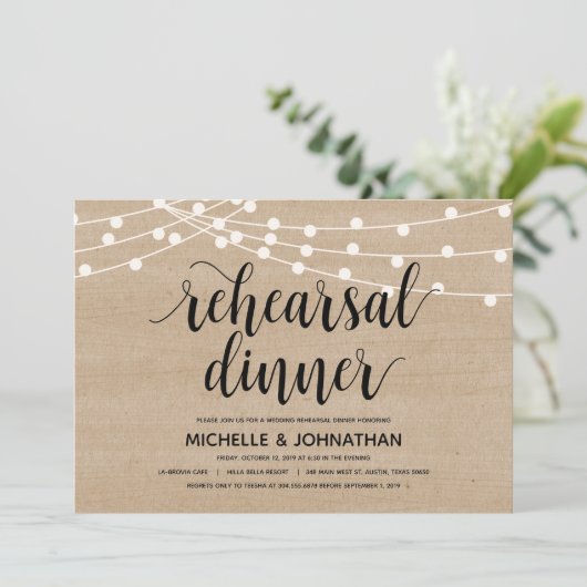 String Lights bruiloft repetitie diner uitnodiging (Staand voorkant)