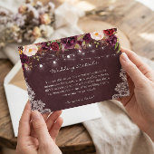 String Lights Burgundy Floral Lace Wedding Details Informatiekaartje
