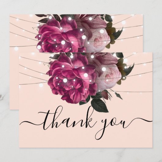 String Lights Burgundy Flowers bedankt Kaart (Voorkant / Achterkant)