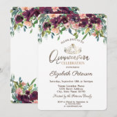 String Lights Burgundy Flowers Quinceañera Kaart (Voorkant / Achterkant)