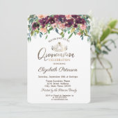 String Lights Burgundy Flowers Quinceañera Kaart (Staand voorkant)