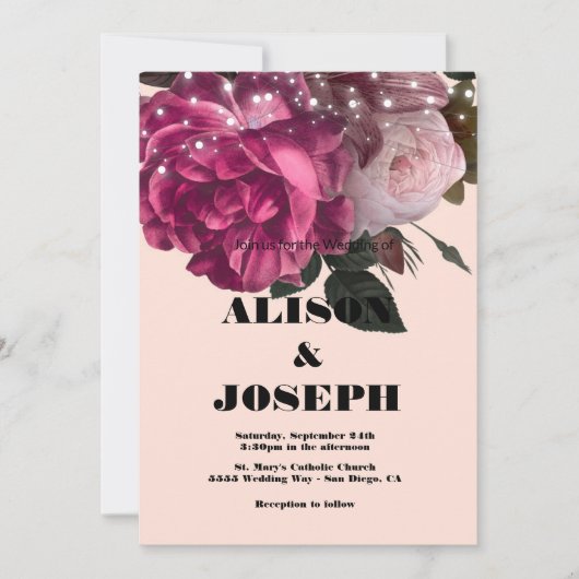 String Lights Burgundy Flowers Weddenschap Kaart (Voorkant)