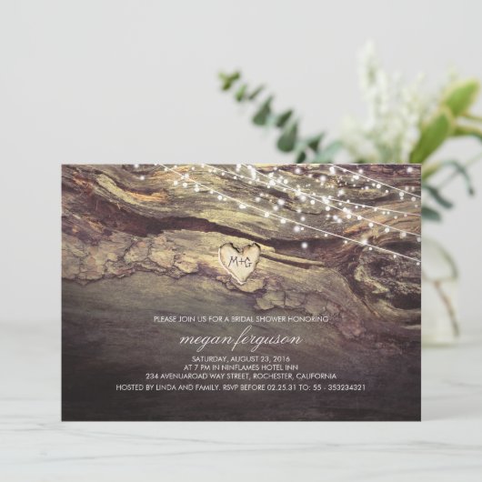 String Lights Carved Heart Rustic Vrijgezellenfees Kaart (Staand voorkant)