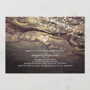 String Lights Carved Heart Rustic Vrijgezellenfees Kaart