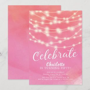 String Lights Celebrate Adult Birthday Invitation Kaart