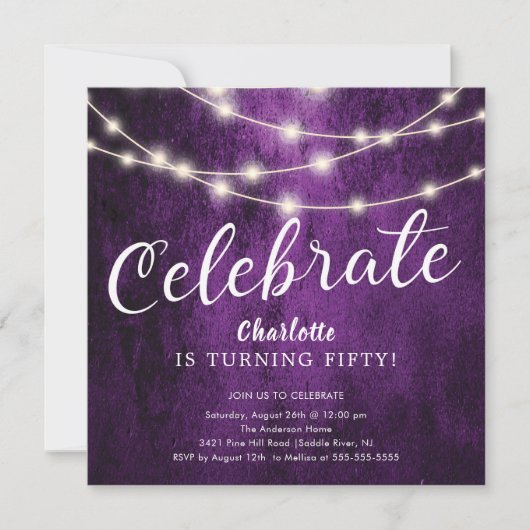 String Lights Celebrate Birthday Invitation Kaart (Voorkant)