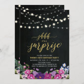 String Lights & Chalkboard Surprise Birthday Party Kaart (Voorkant / Achterkant)