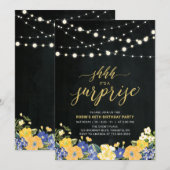 String Lights & Chalkboard Surprise Birthday Party Kaart (Voorkant / Achterkant)