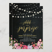 String Lights & Chalkboard Surprise Birthday Party Kaart (Voorkant / Achterkant)