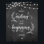 String Lights, Chalkboard, Wedding Party Dessert Poster<br><div class="desc">Rustic Country Boerderij Vines,  String Lights,  Chalkboard,  Wedding Reception Party Dessert Poster,  een zoet einde aan een nieuw begin.</div>