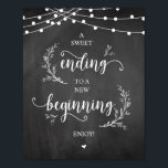 String Lights, Chalkboard, Wedding Party Dessert Poster<br><div class="desc">Rustic Country Boerderij Vines,  String Lights,  Chalkboard,  Wedding Reception Party Dessert Poster,  een zoet einde aan een nieuw begin.</div>