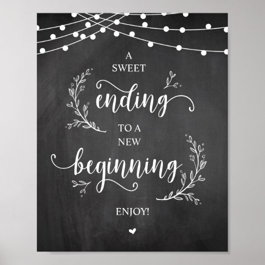 String Lights, Chalkboard, Wedding Party Dessert Poster (Voorkant)
