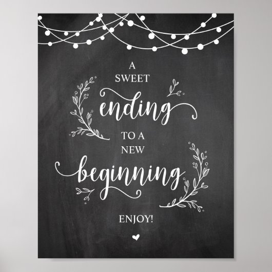 String Lights, Chalkboard, Wedding Party Dessert Poster (Voorkant)
