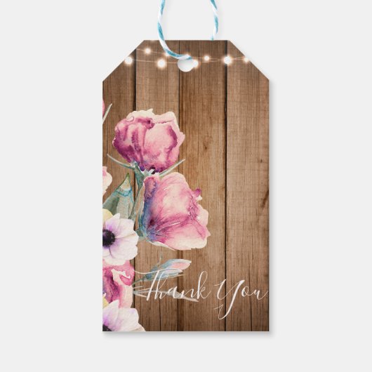 String Lights & Country Flowers Rustic Barn Wood Cadeaulabel (Achterkant)
