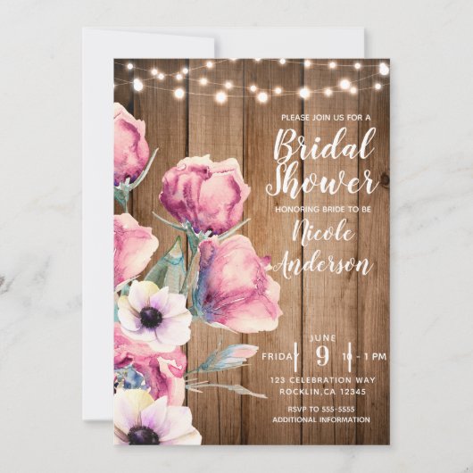 String Lights & Country Flowers Rustic Barn Wood Kaart (Voorkant)