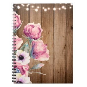 String Lights & Country Flowers Rustic Barn Wood Notitieboek