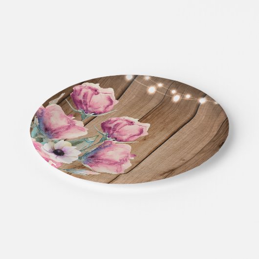 String Lights & Country Flowers Rustic Barn Wood Papieren Bordje (Gekanteld)