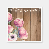 String Lights & Country Flowers Rustic Barn Wood Servetten (Voorkant)