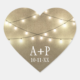 String Lights Country Rustieke Burlap Bruiloft gun Hart Sticker