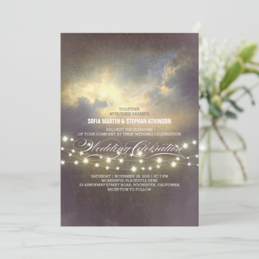 String Lights Dramatic Sunset Uitnodiging voor een (Staand voorkant)