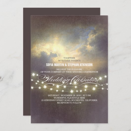 String Lights Dramatic Sunset Uitnodiging voor een (Voorkant / Achterkant)