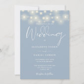 String Lights Dusty Blue QR Code Wedding Kaart (Voorkant)