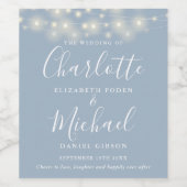 String Lights Dusty Blue Signature Script Bruiloft Wijn Etiket (Enkel label)