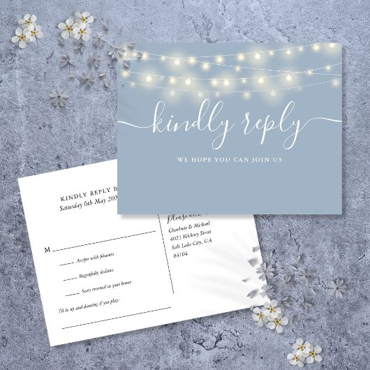 String Lights Dusty Blue Song Aanvraag RSVP Uitnodiging Briefkaart