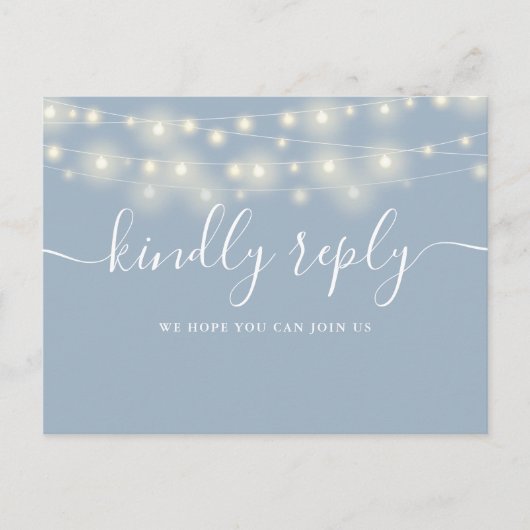 String Lights Dusty Blue Song Aanvraag RSVP Uitnodiging Briefkaart (Voorkant)
