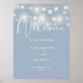 String Lights Dusty Blue Wedding Welcome Sign Poster (Voorkant)