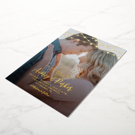 String Lights ECHTE FOLIE Foto Bruiloft Uitnodigin Folie Uitnodiging (Gedraaid)